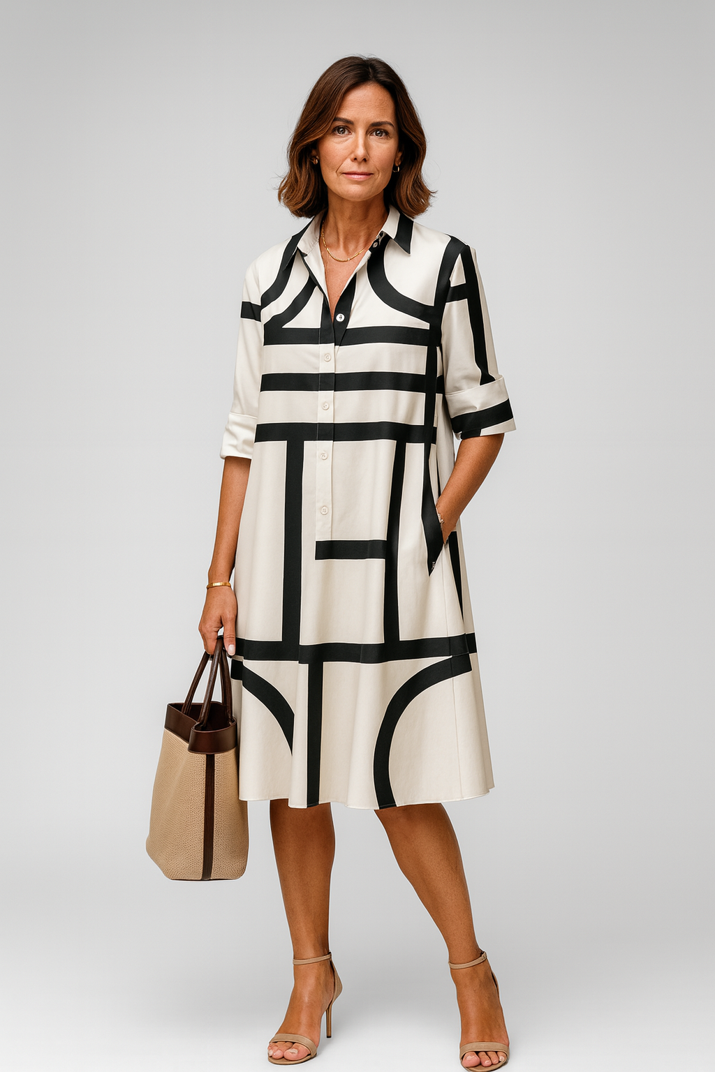 Alba | Vestido Midi Blanco y Negro