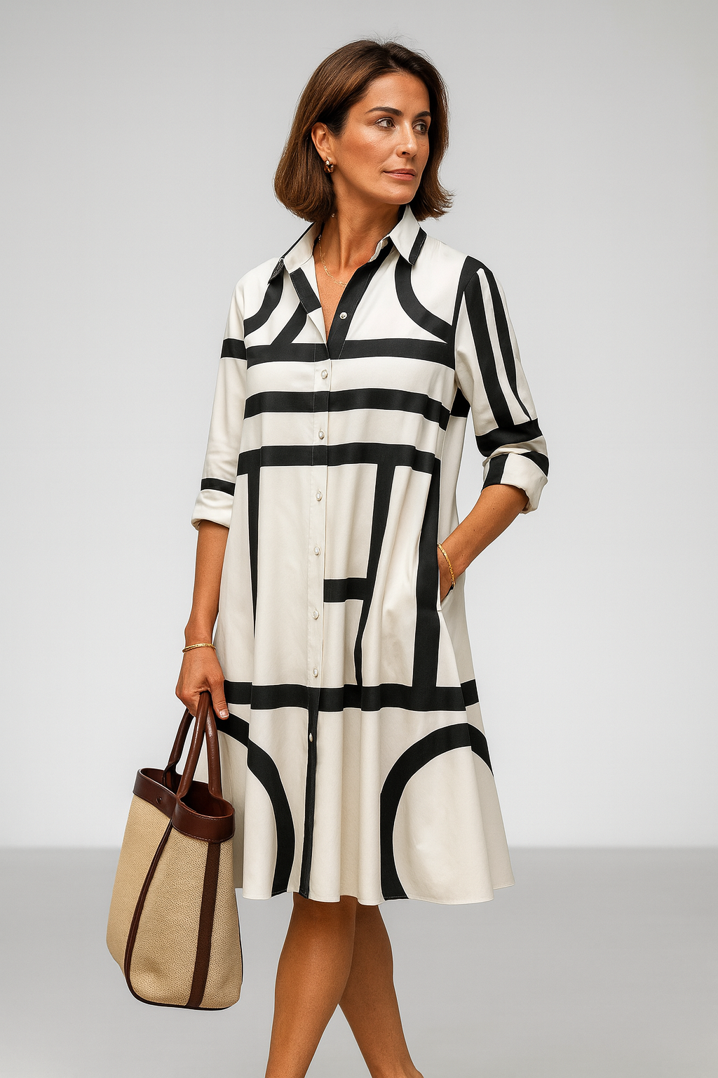 Alba | Vestido Midi Blanco y Negro