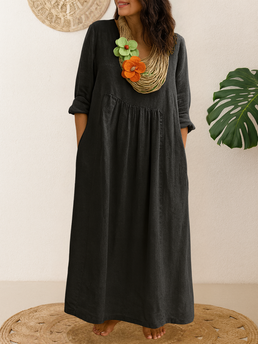 Camila™ | Vestido Fluido con Cuello Redondo