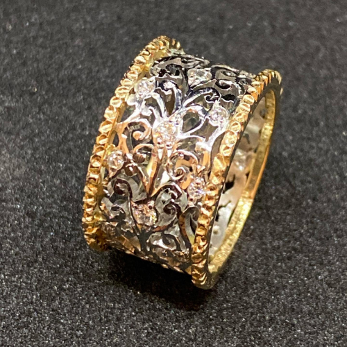 Anillo de Circonita Vintage con Encaje de Hiedra