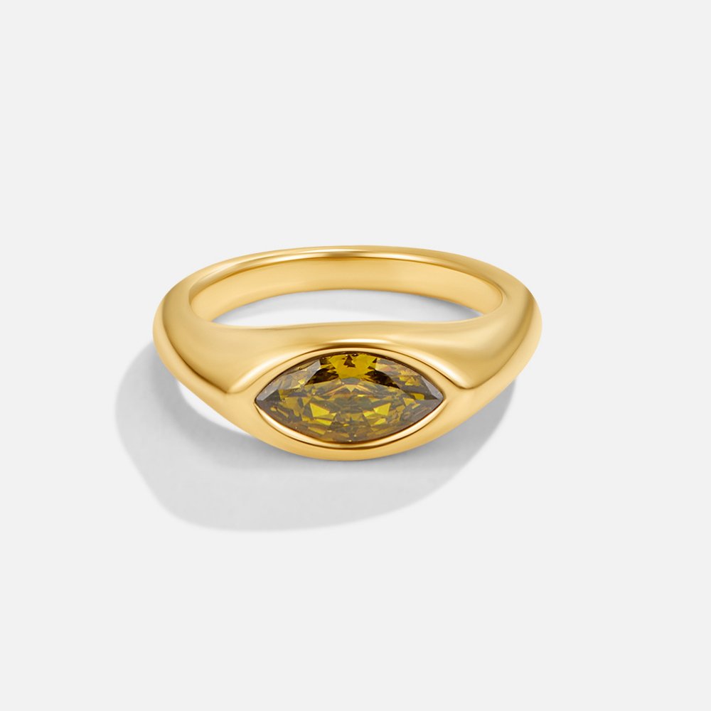 Anillo de Cristal Verde Oliva Pulido