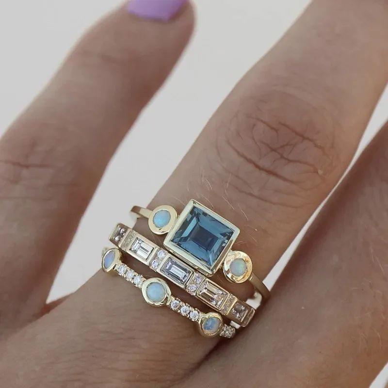 Ozean - Conjunto de Anillos Vintage con Cristal Azul