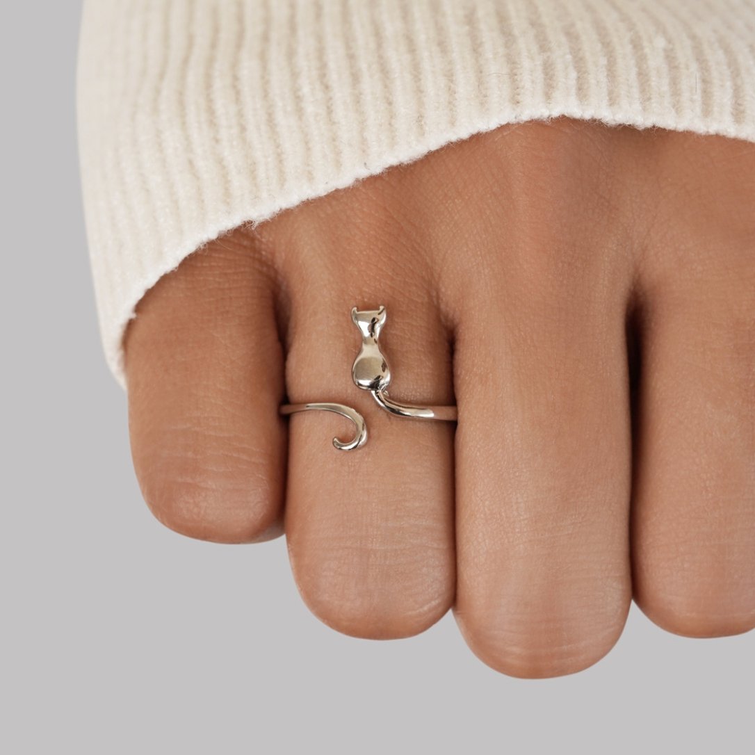 Anillo Plata con Silueta de Gato