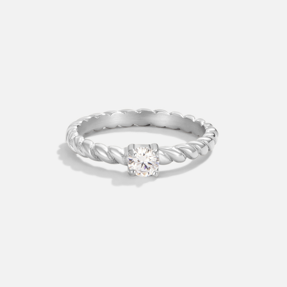 Anillo Plata Torcido con Brillantes