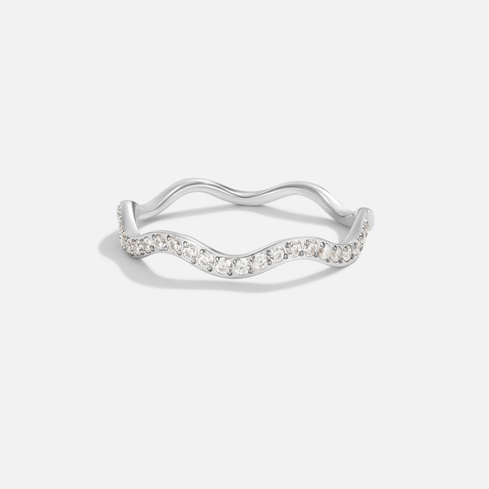 Anillo Plata Ondulado con Brillantes